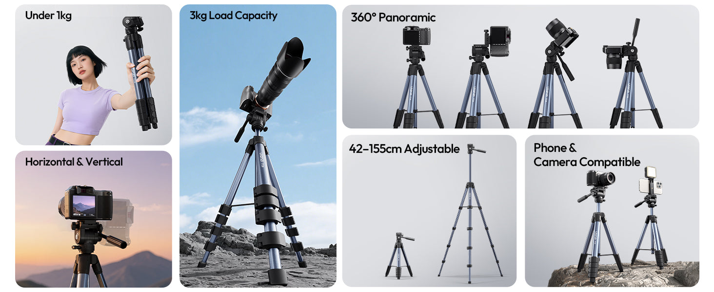 ULANZI TT39 Tripod 61" Vertical/Horizontal, Phone & DSLR, Adjustable