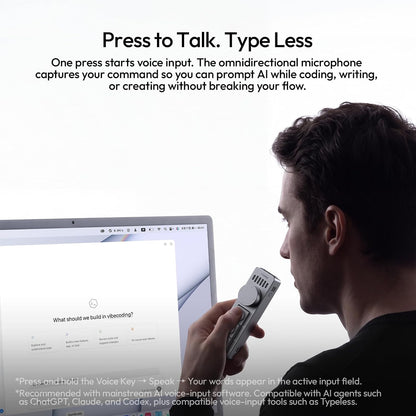 AU05 Wireless AI Keyboard with Microphone | 3 Buttons & 1 Dial | One-Touch Voice Dictation