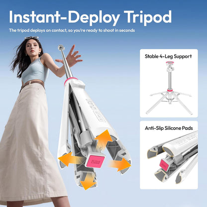 ULANZI MT44M Auto Open Magnetic Phone Tripod, 59" Selfie Stick with Remote White/Black