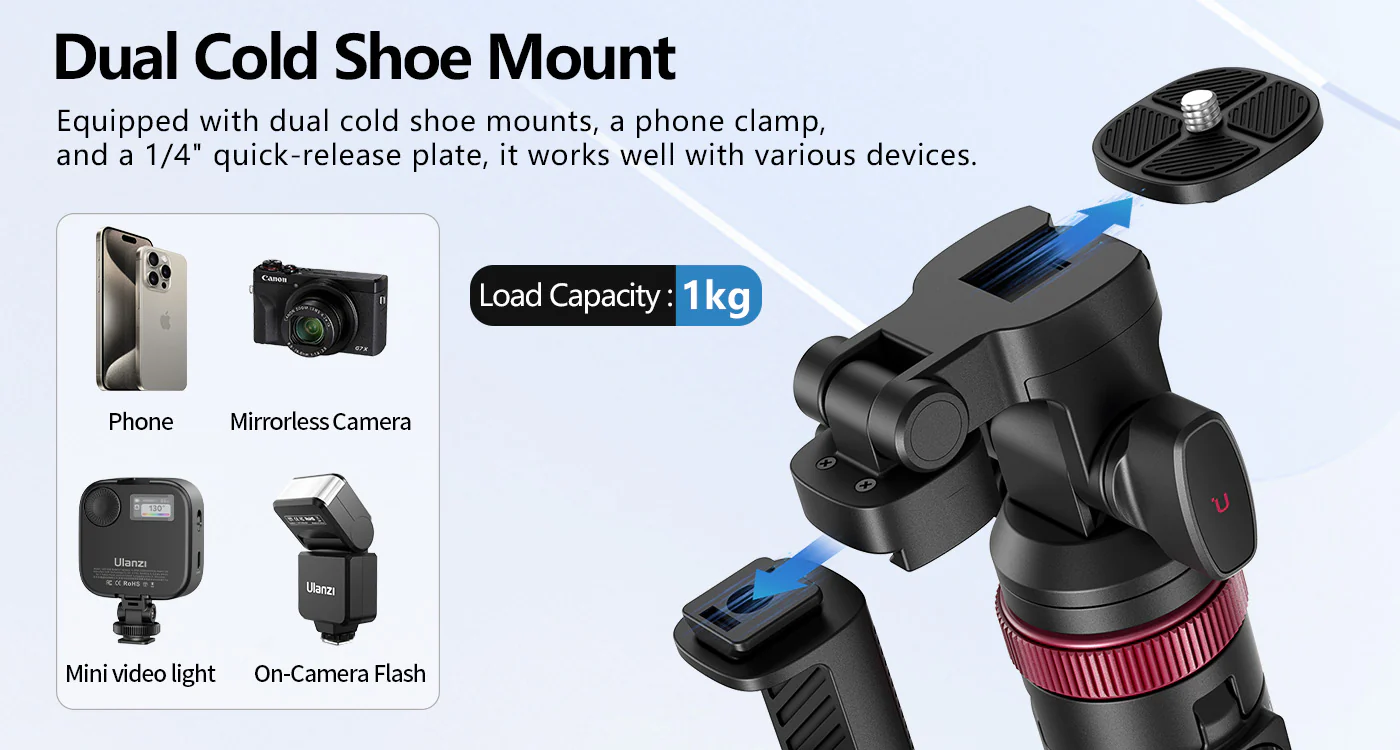 ULANZI MT-78 72.83" Extendable Phone Tripod, Metal Selfie Stick Stand with 360Â° Head