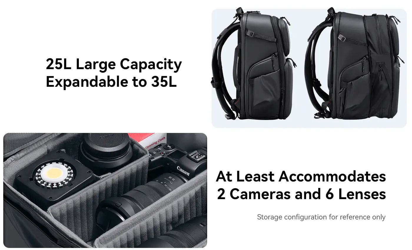 BP10 Hardshell Camera Backpack, Waterproof, 35L, for DSLR, Laptop, Black