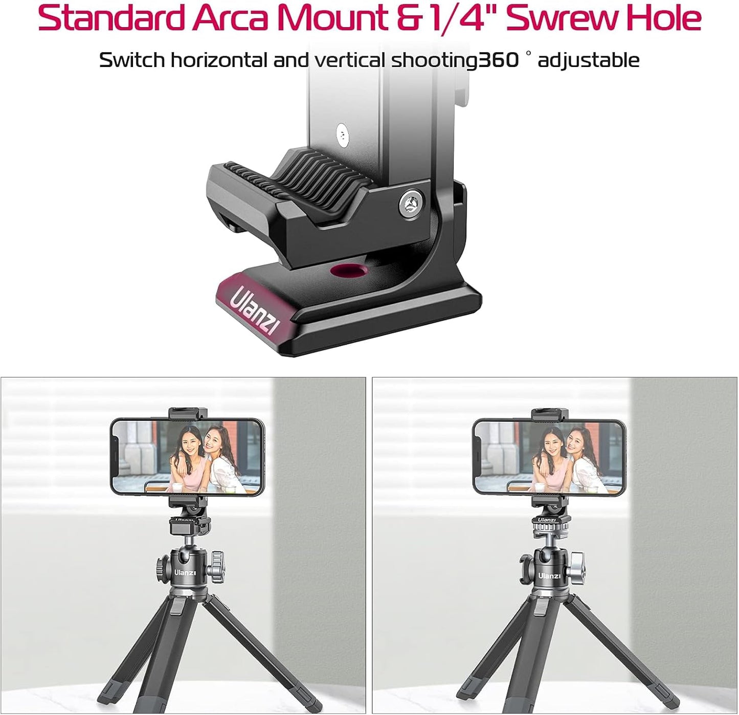 ULANZI ST-27 Phone Tripod Mount, 360Â° Metal Holder, 3 Cold Shoes, Arca, iPhone 17/16