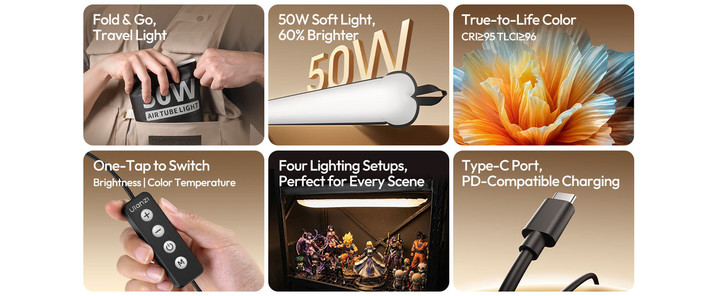Ulanzi UA50 50W Inflatable LED Air Pillar Light 2700K-6500K CRI 95+ 850mm PD65W