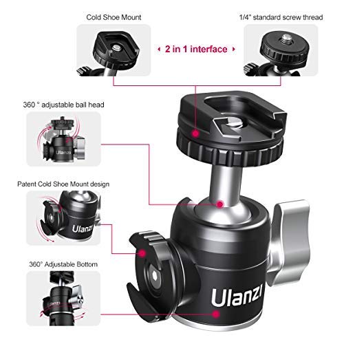 ULANZI U-60 Mini Ball Head, Dual Cold Shoe Mount, Aluminum Alloy 360Â° Swivel