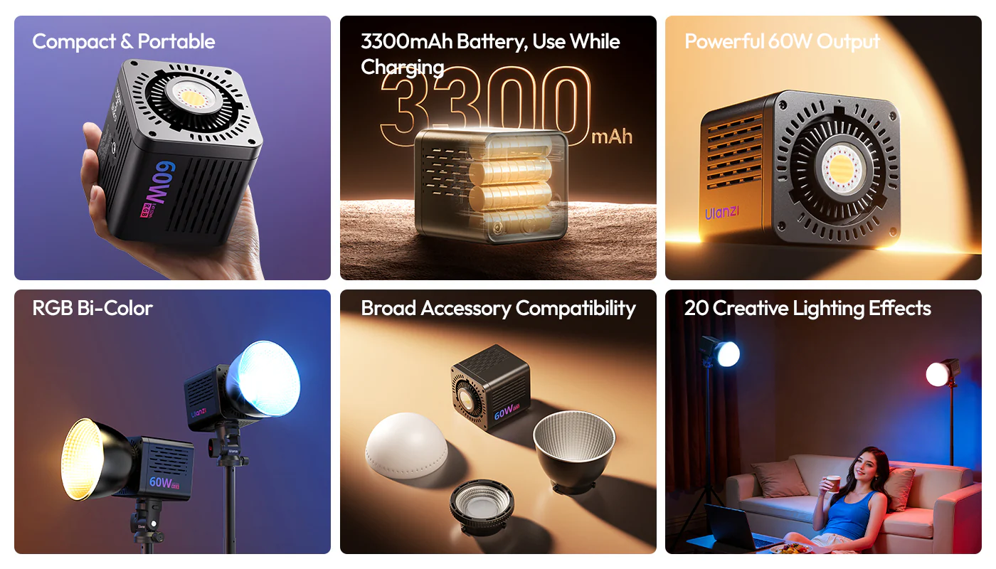 ULANZI C60RGB 60W RGB COB LED Light 2500-6500K CRI95+ 20FX Bowens