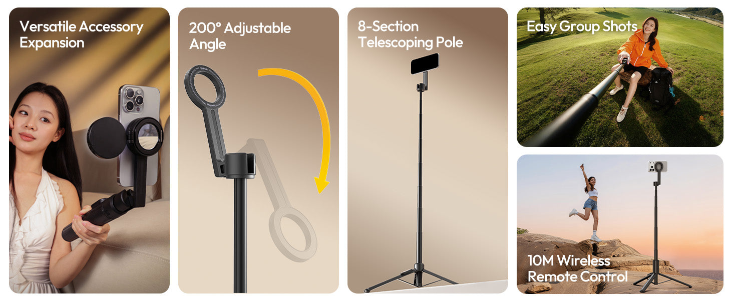ULANZI SK27 (Magsafe) Magnetic Phone Tripod 165 cm, Selfie Stick w Bluetooth & 25N Magnet