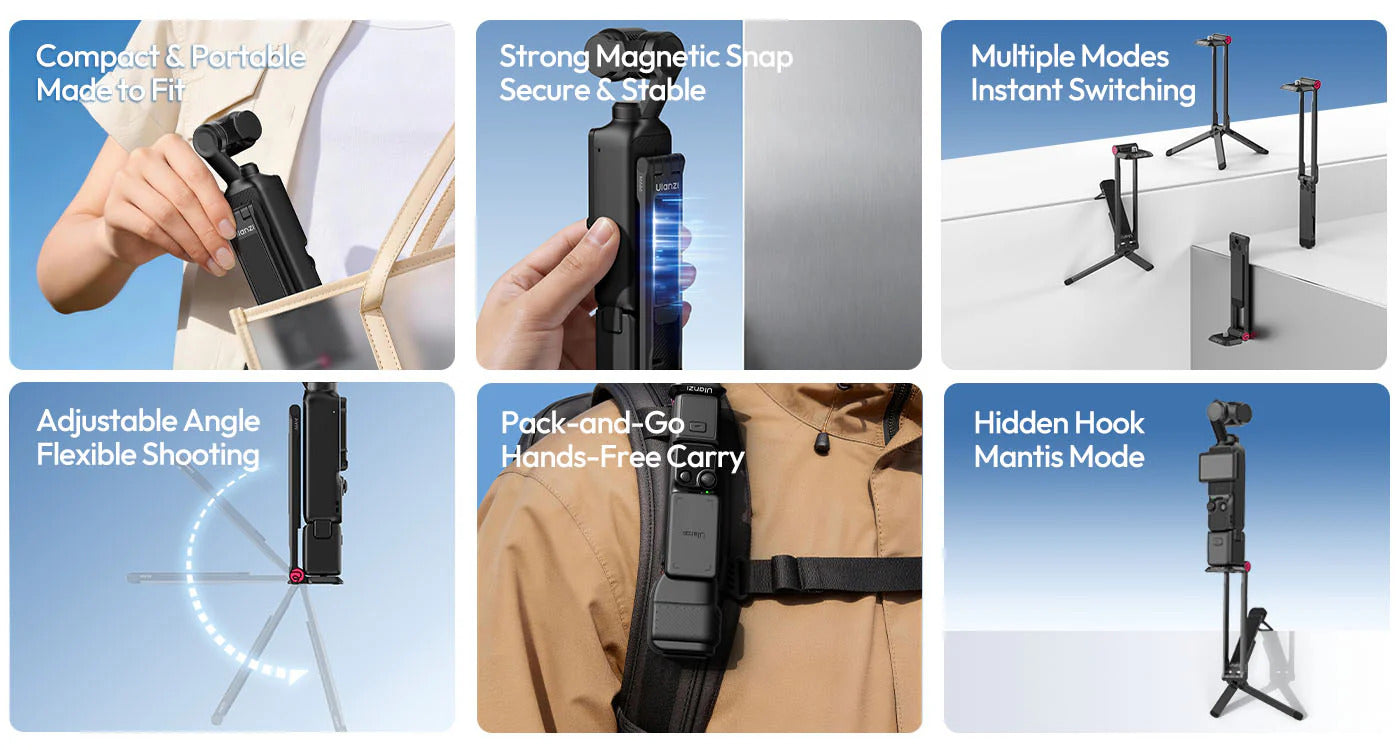 ULANZI MA66 Tripod for DJI Pocket 3/4, QR, Arca, Selfie Stick Stand