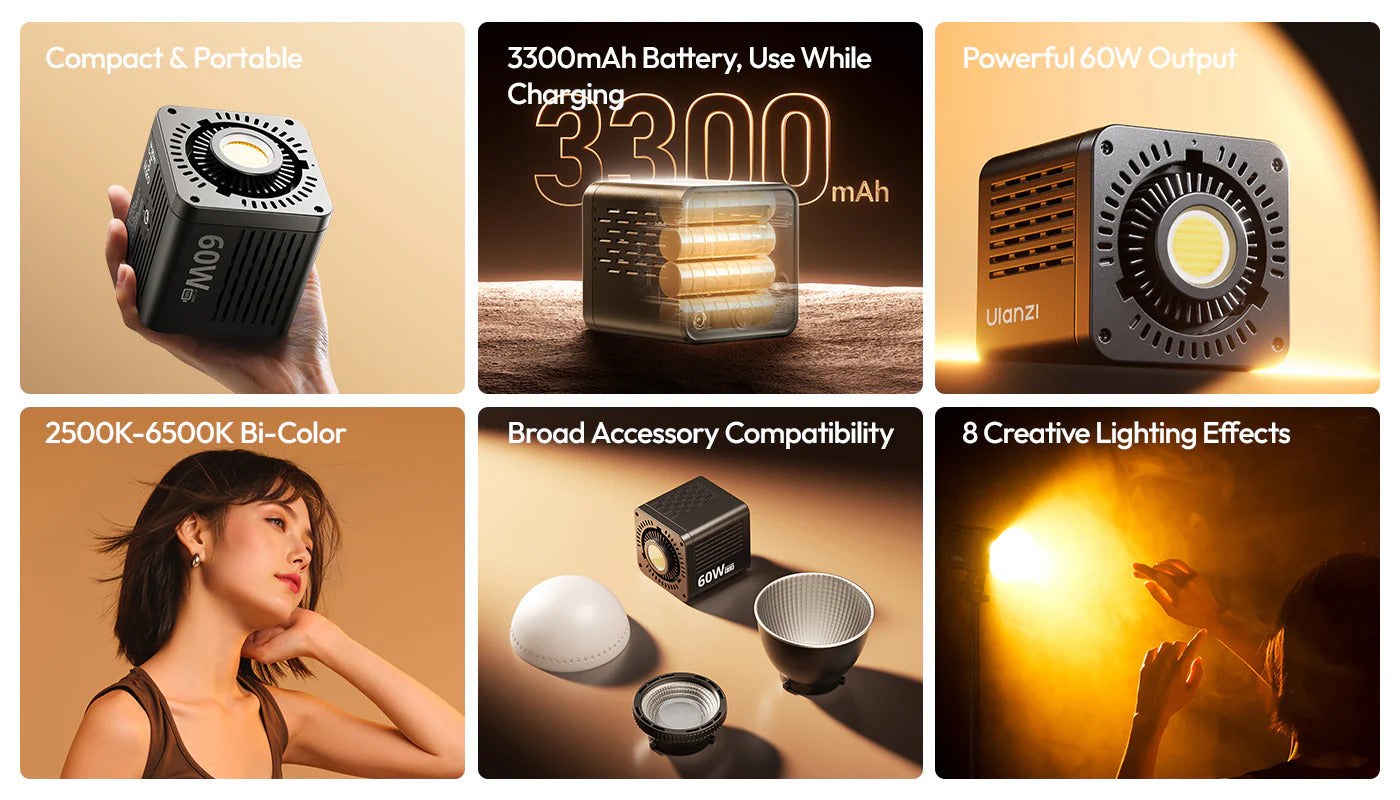 ULANZI C60 60W Bi-Color COB LED Light 2500-6500K CRI95+ Mini Bowens