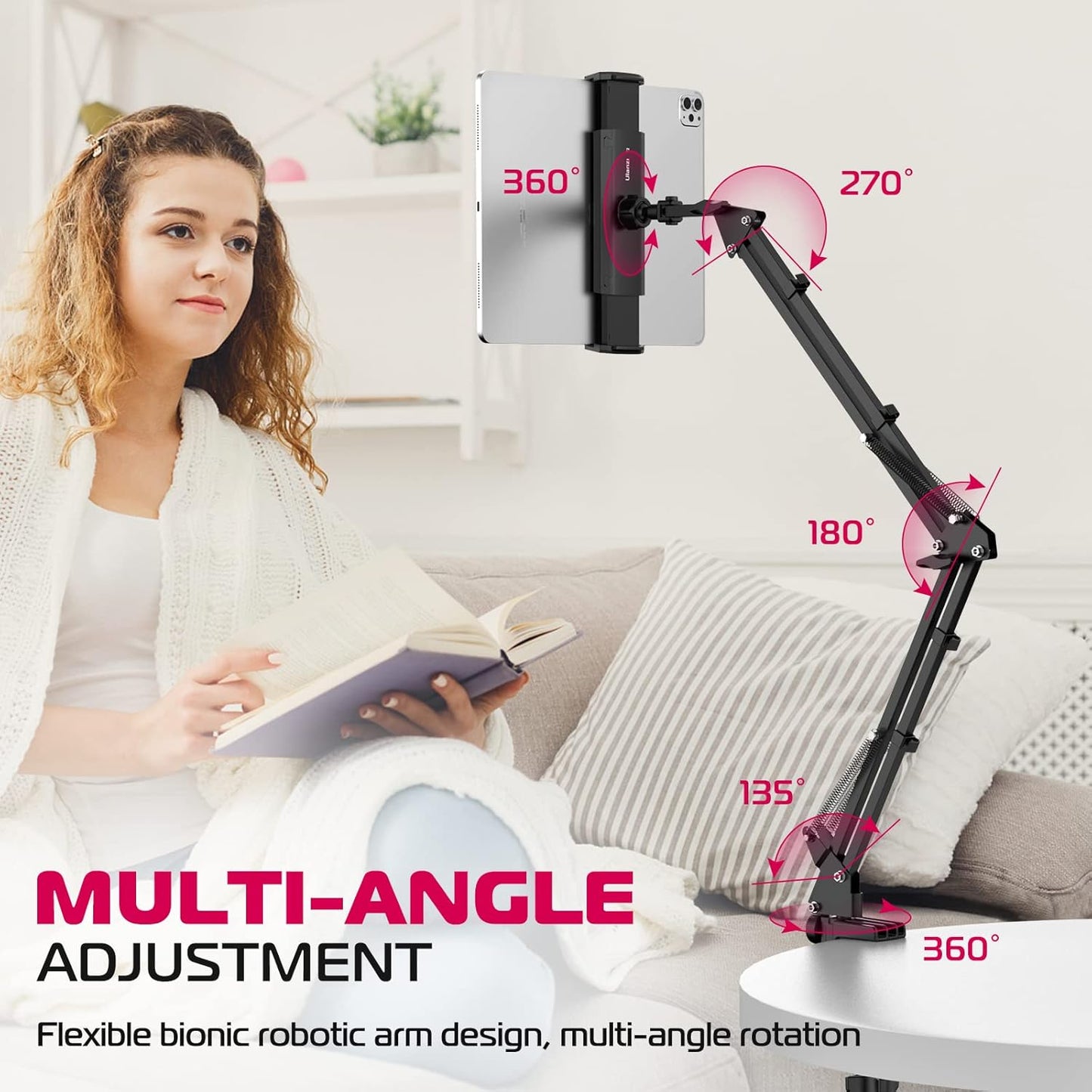 ULANZI T2 Adjustable Tablet Holder, Carbon Steel Desk Clamp for 4.6–12.9" Devices
