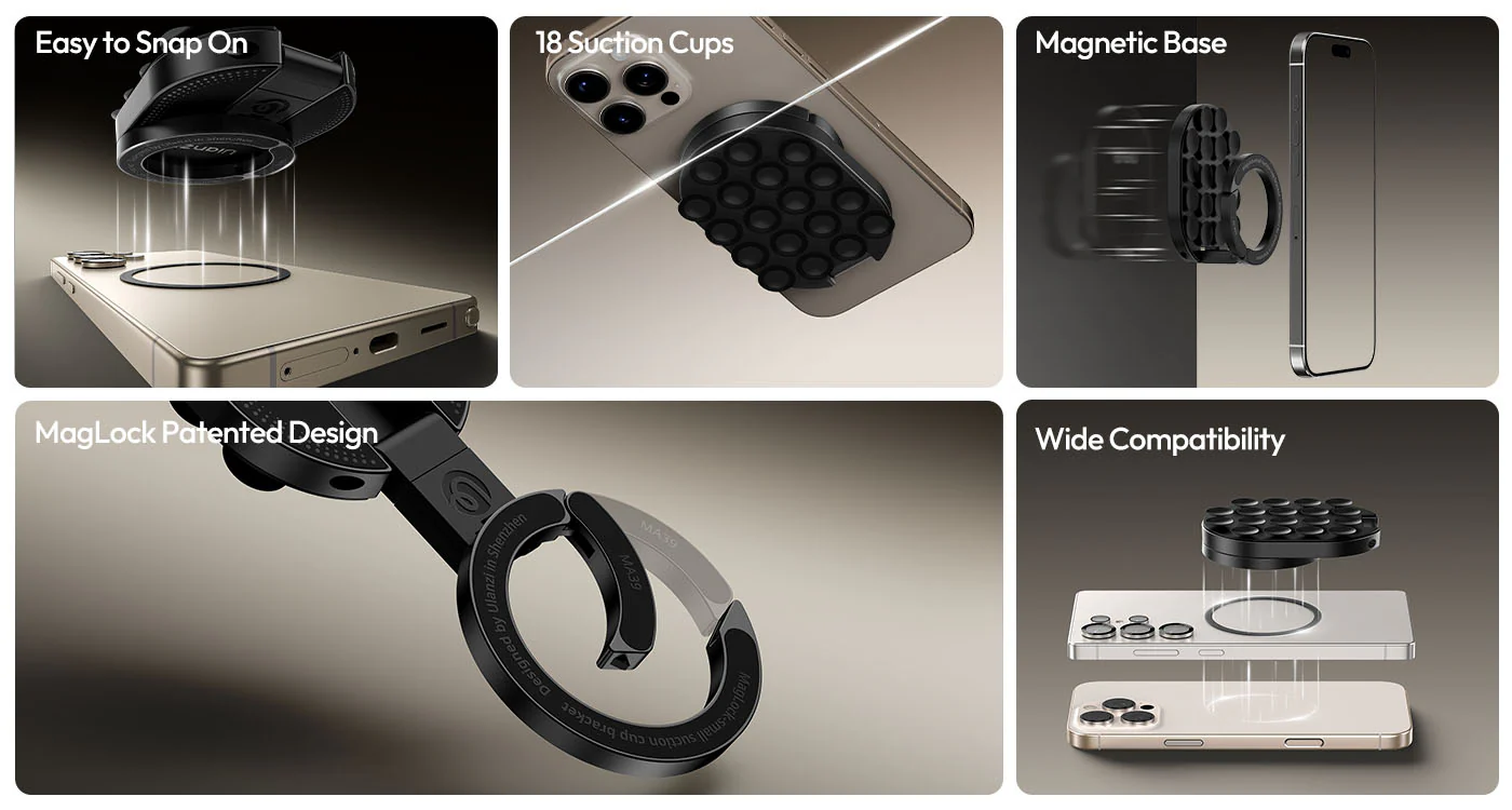 ULANZI MA39 3-in-1 Magnetic Phone Holder for MagSafe with 360¬∞ Rotatable Mount