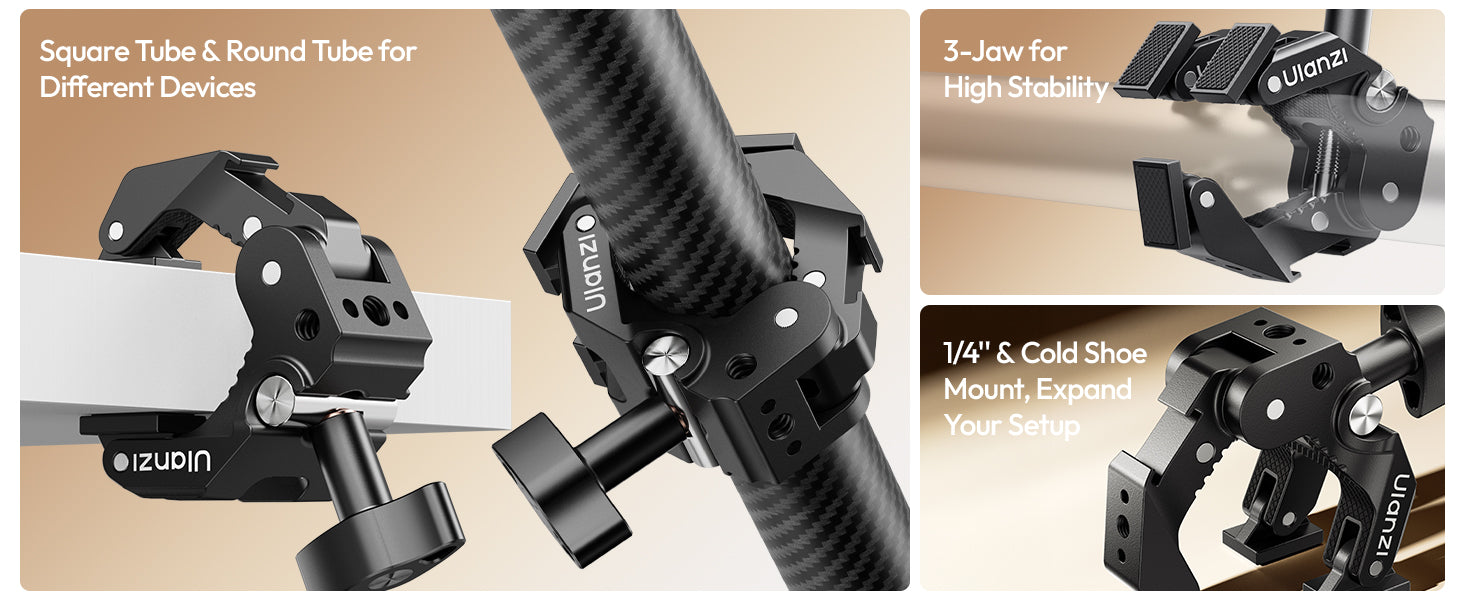 ULANZI CO78 3-Jaw Super Clamp, Cold Shoe, 1/4"-20, ARRI Pins Mount