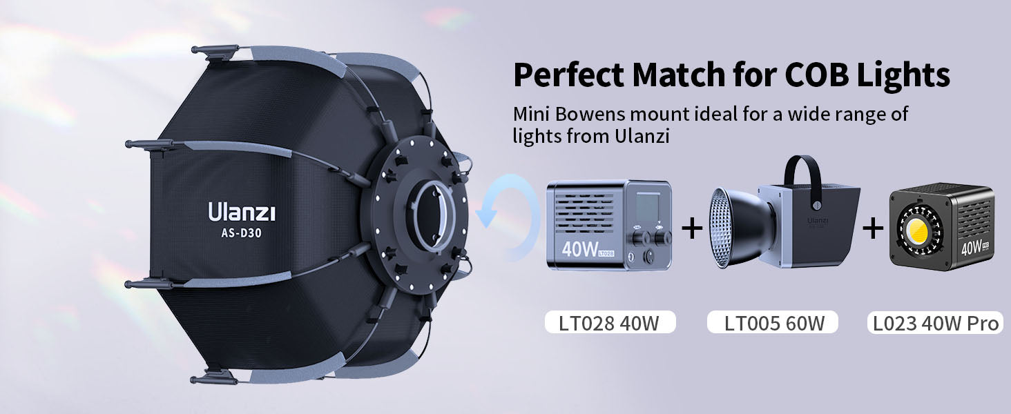Ulanzi AS-D30 30cm Mini Bowens Mount Octagon Softbox Octagonal Speedlite, Studio Flash, Speedlight Umbrella Softbox with Carrying Bag, Lightweight Compatible with Ulanzi 40W/40W Pro/60W Video Light.