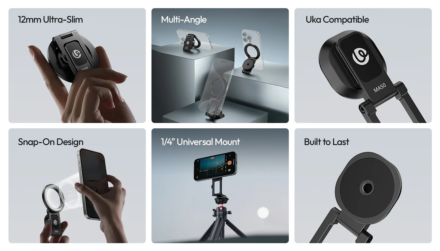 MA50 Magnetic Phone Holder for Magsafe, Aluminum Tripod Stand 1/4" Screw Hole