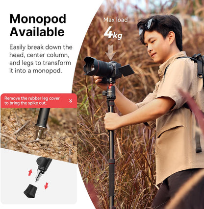 ULANZI TT31 72.4" Tripod/Monopod, 33lb Load, QR Plate, 360Â° Head for DSLR/Video