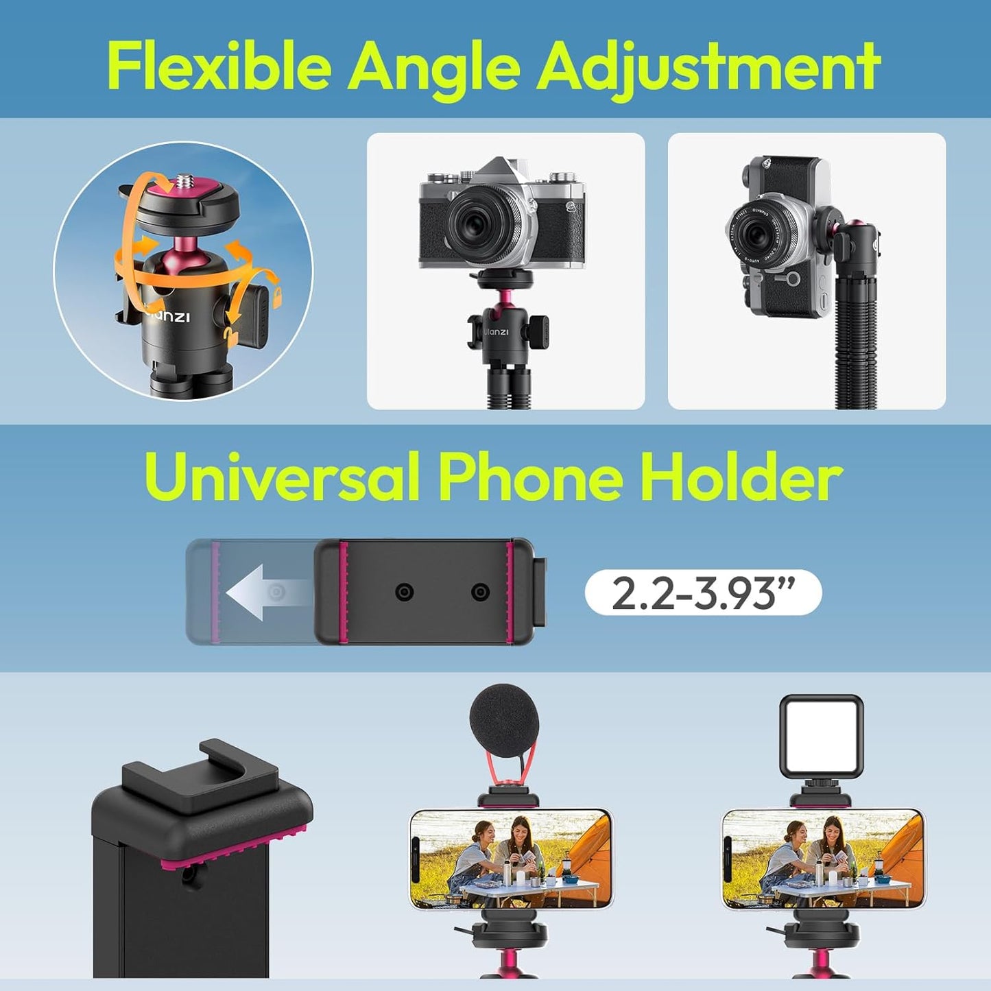 ULANZI MT-91 Flexible Octopus Tripod 3-in-1 for Phone/GoPro/Camera w Bluetooth