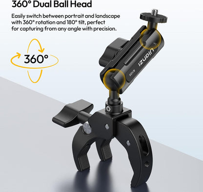 ULANZI R105 Super Clamp with 360Â° Dual Ballhead Arm, Y-Claw Mount for GoPro, Insta360, DJI