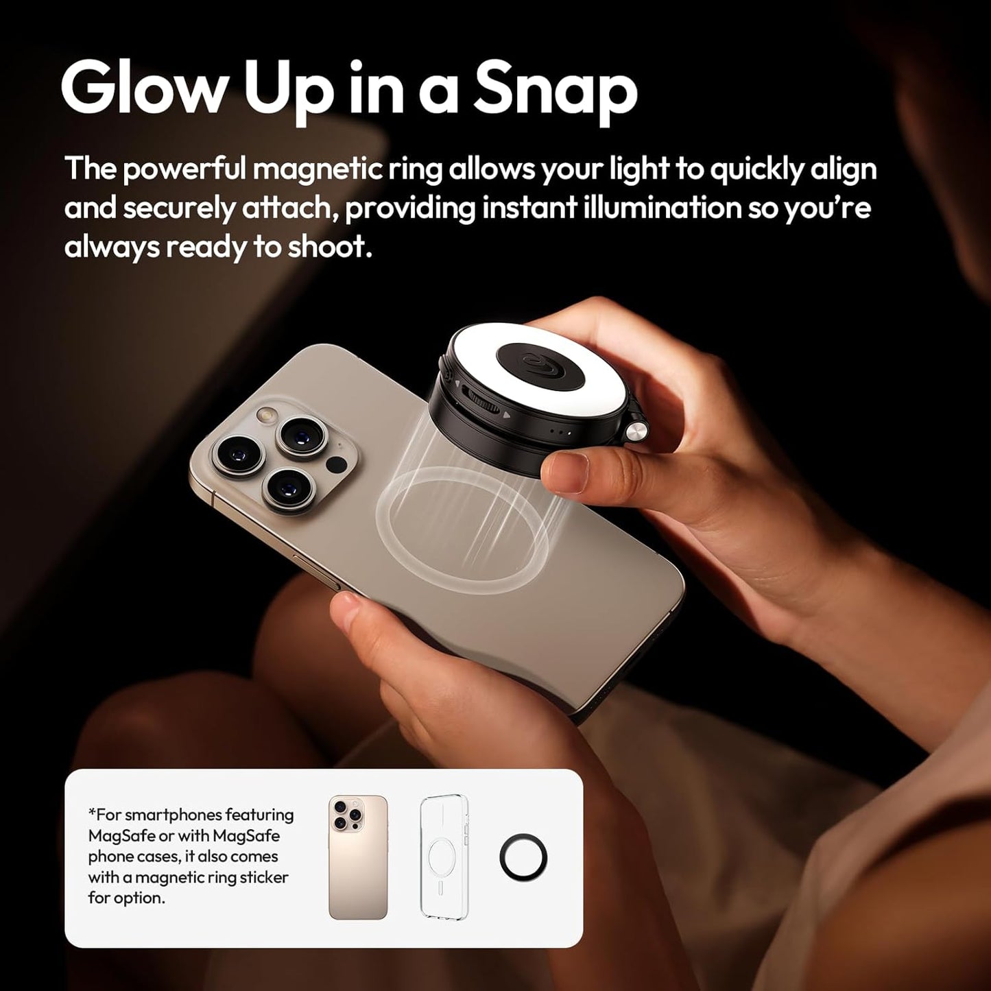 ULANZI LM23 Magnetic 360Â° Selfie Ring Light w/Mirror for iPhone MagSafe Black