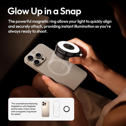 ULANZI LM23 Magnetic 360Â° Selfie Ring Light w/Mirror for iPhone MagSafe Black