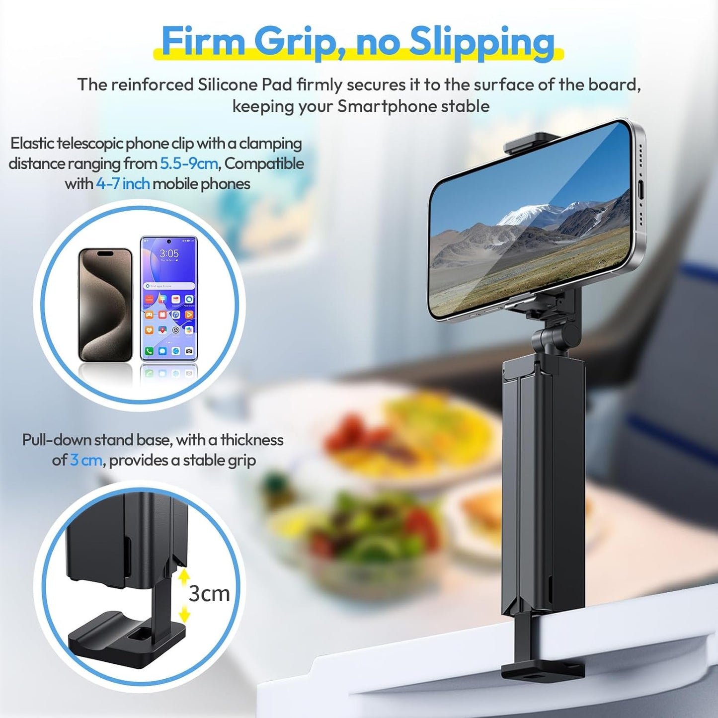 ULANZI SK-20 Travel Essentials Airplane Phone Holder, Phone Tripod 360Â° Rotation,Travel Must Have Handsfree Cellphone Stand for Desk,Flight Essential Universal Adjustable Stand for Train Table