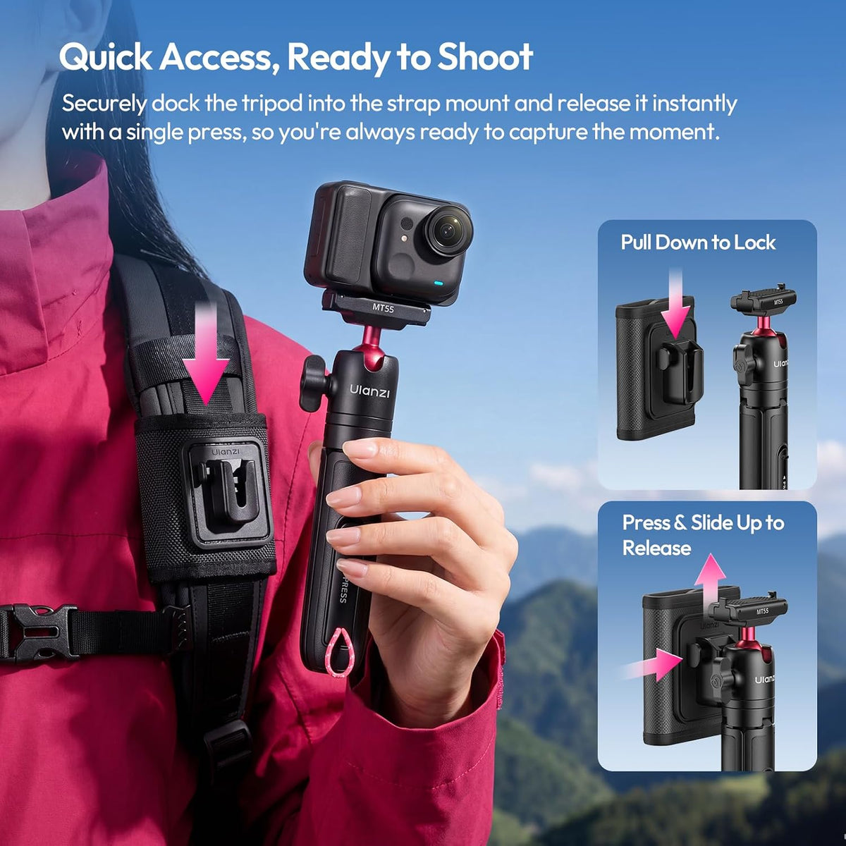 ULANZI MT55 Magnetic Mini Selfie Stick Tripod for Insta360 GO Ultra- Snapgo