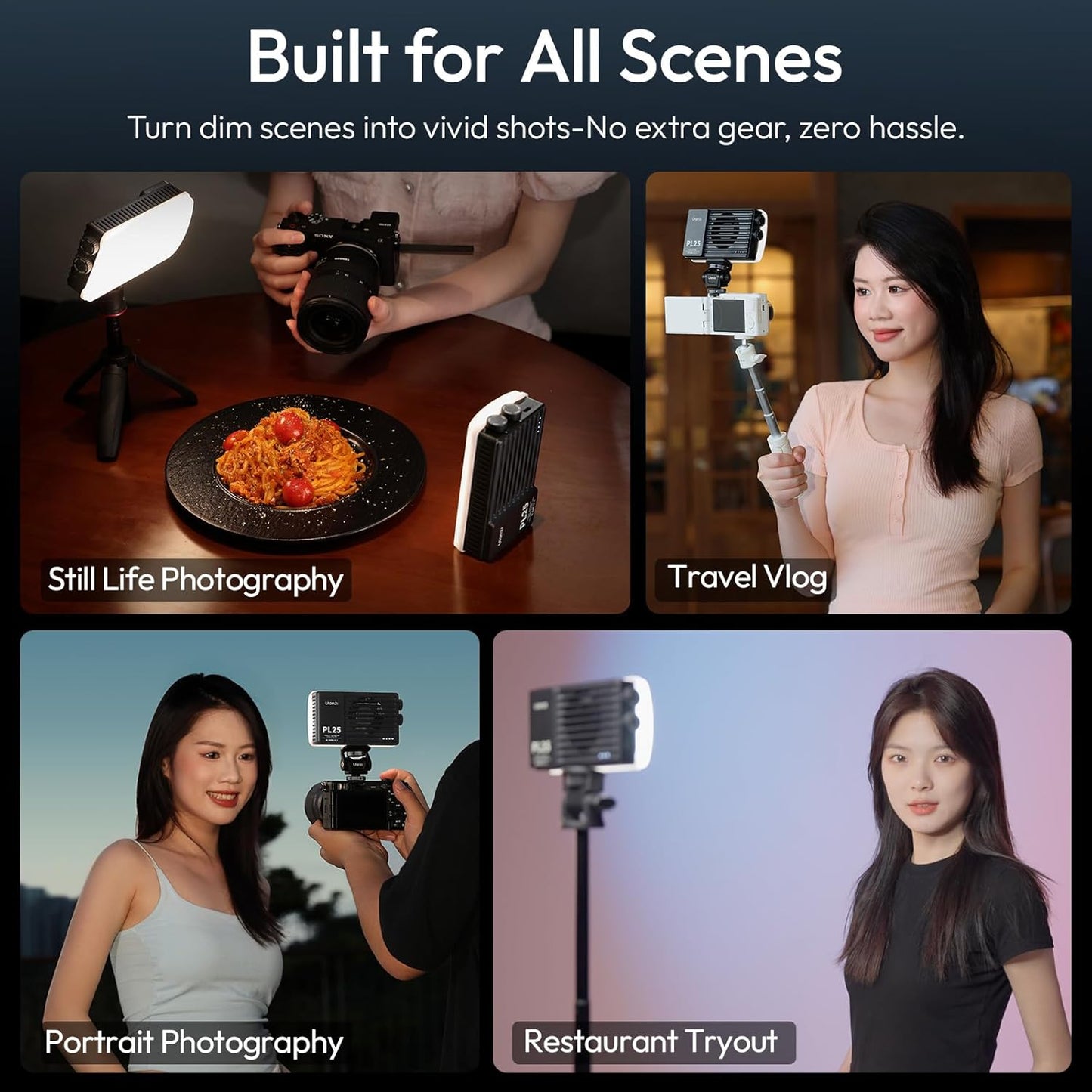 ULANZI PL25 25W LED Video Light, Mini Bi-Color Panel 3200Lux CRIâ‰¥96 2700K-6500K