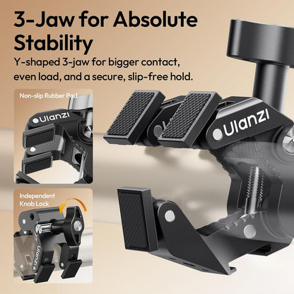 ULANZI CO78 3-Jaw Super Clamp, Cold Shoe, 1/4"-20, ARRI Pins Mount