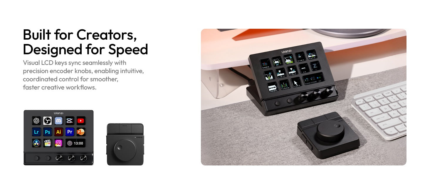ULANZI D200X Stream Controller 14 LCD Keys & 8-in-1 USB-C Hub 4K HDMI