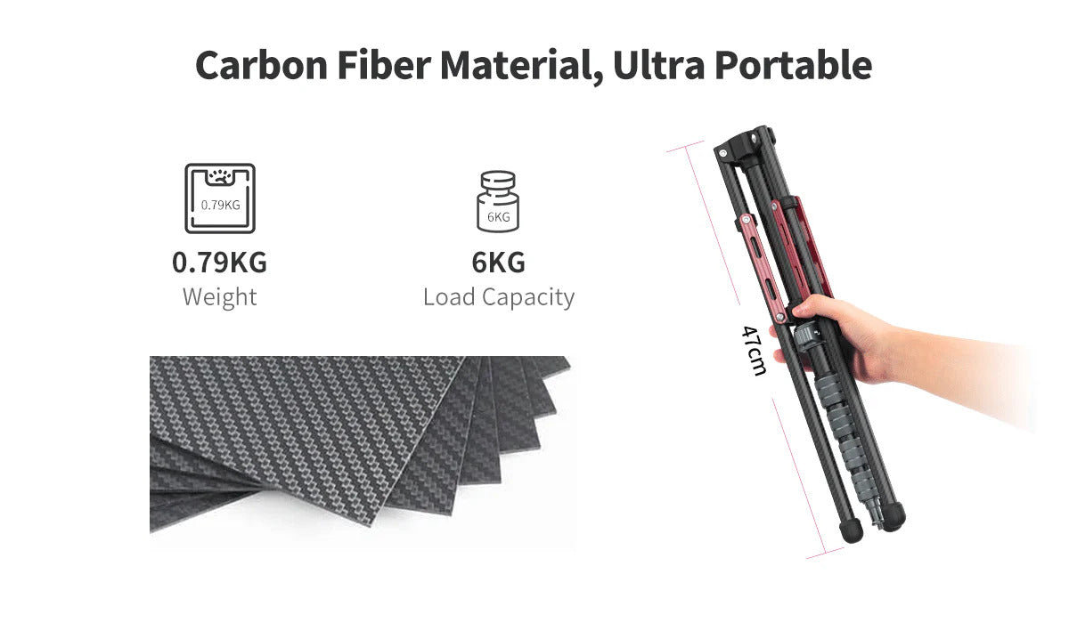 ULANZI MT-49 Carbon Fiber Light Stand, 194cm Tripod for Flash/Camera/Phone