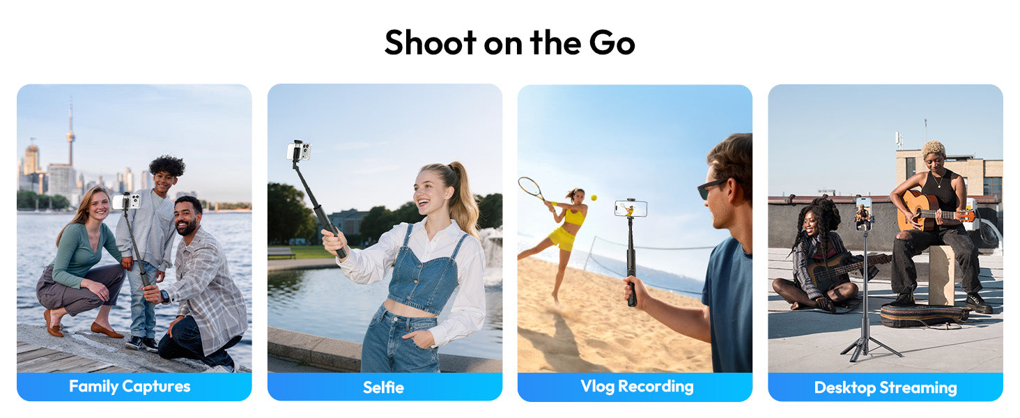 ULANZI SK26 40" Selfie Stick Tripod with Bluetooth Remote for iPhone-mobile clip