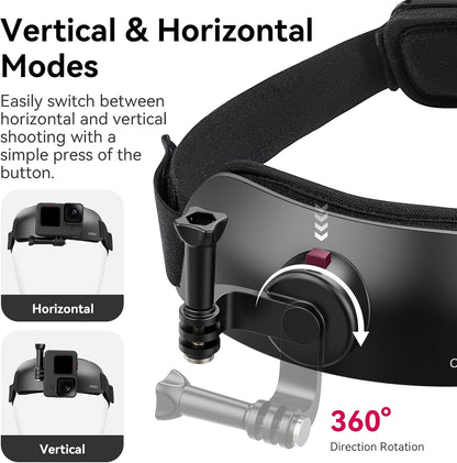 CM027 Head Strap Mount Vertical GoPro Hero 13/12/11/10/9/8/7 DJI Insta360