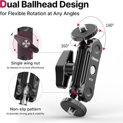 ULANZI R102 Magic Arm Double Ballhead 1/4'' Screw Monitor Mount Bracket