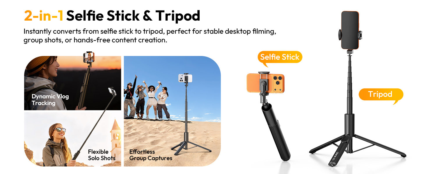 ULANZI SK27 61'' Extendable Phone Tripod/Selfie Stick, Bluetooth Remote