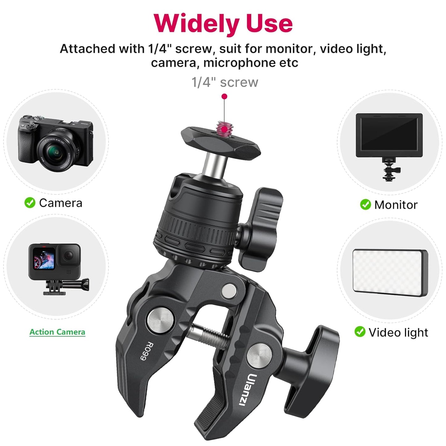 ULANZI R099 Super Clamp Camera Mount with 360¬∞ Ballhead for Bike/Bicycle/Motorcycle Handlebar Pole Tripod Tube Crossbar Gimbal Rods Mount