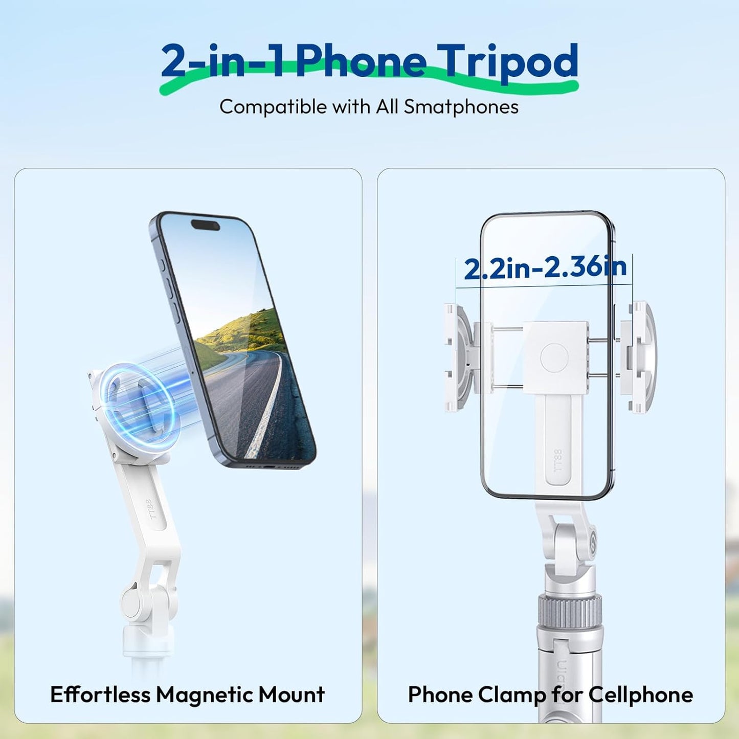 ULANZI TT88 Magnetic Tripod 57" Selfie Stick w/ Remote & Cold Shoes
