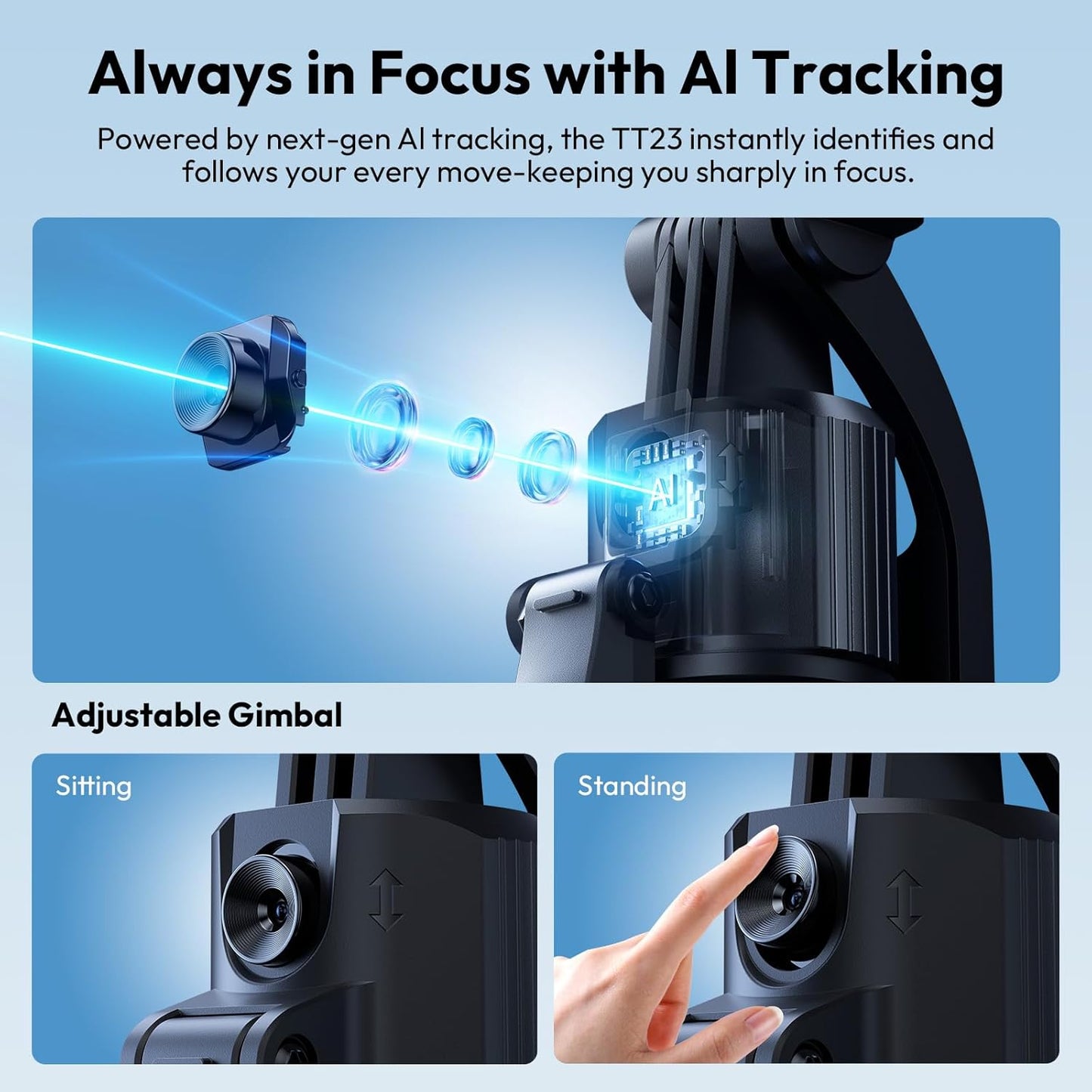 ULANZI TT23 64" Auto Face Tracking Tripod, 360Â° Selfie Stick w/ Remote for iPhone/Android