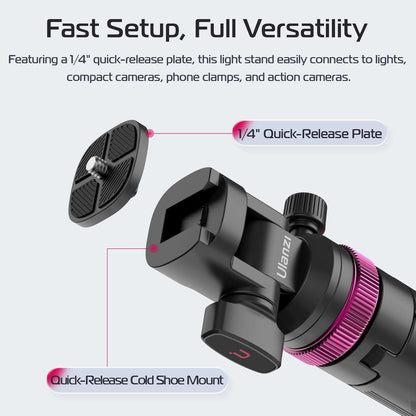ULANZI MT-89 82in Aluminum Extendable Tripod, 1/4in QR, 2.2lb Load