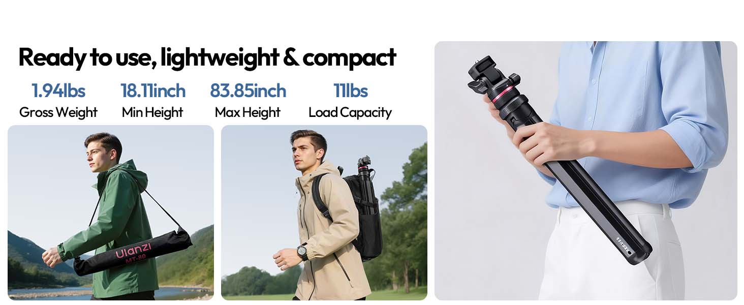 ULANZI MT-80 7FT Aluminum Tripod Stand Auto Pop-Up 360 Ball Head DSLR