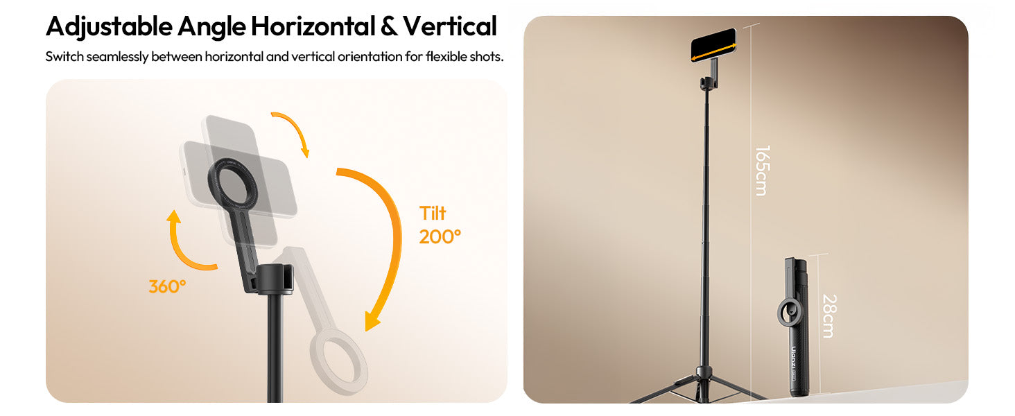 ULANZI SK27 (Magsafe) Magnetic Phone Tripod 165 cm, Selfie Stick w Bluetooth & 25N Magnet