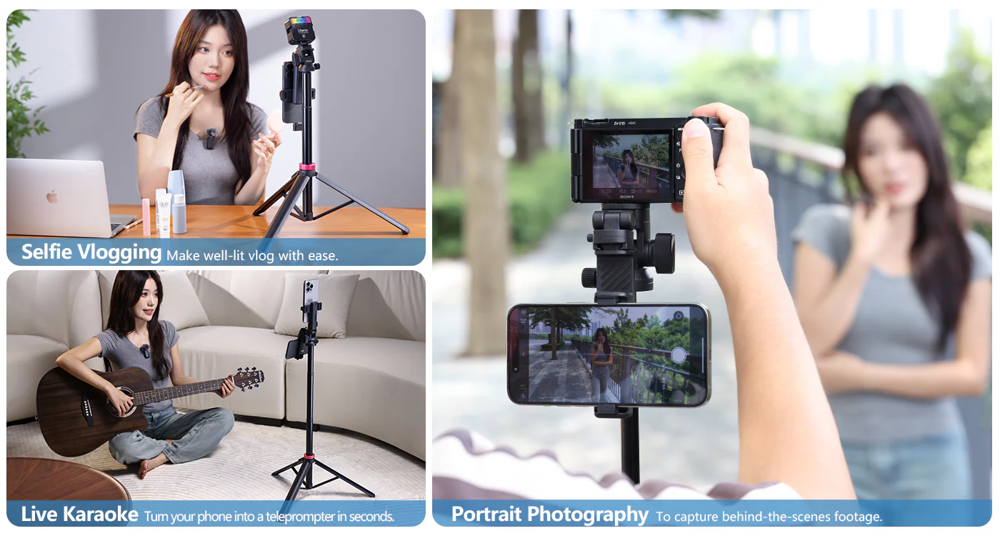 ULANZI MT-78 72.83" Extendable Phone Tripod, Metal Selfie Stick Stand with 360Â° Head