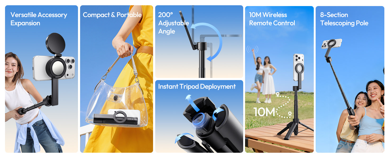 ULANZI SK26 Magnetic 44.5'' MagSafe Tripod/Selfie Stick w Remote iPhone 17 Pro & All