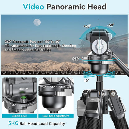 Ulanzi TT09 VideoGo 55.91" Carbon Fiber Tripod w/ Arca QR, 360Â° Ballhead & Handle