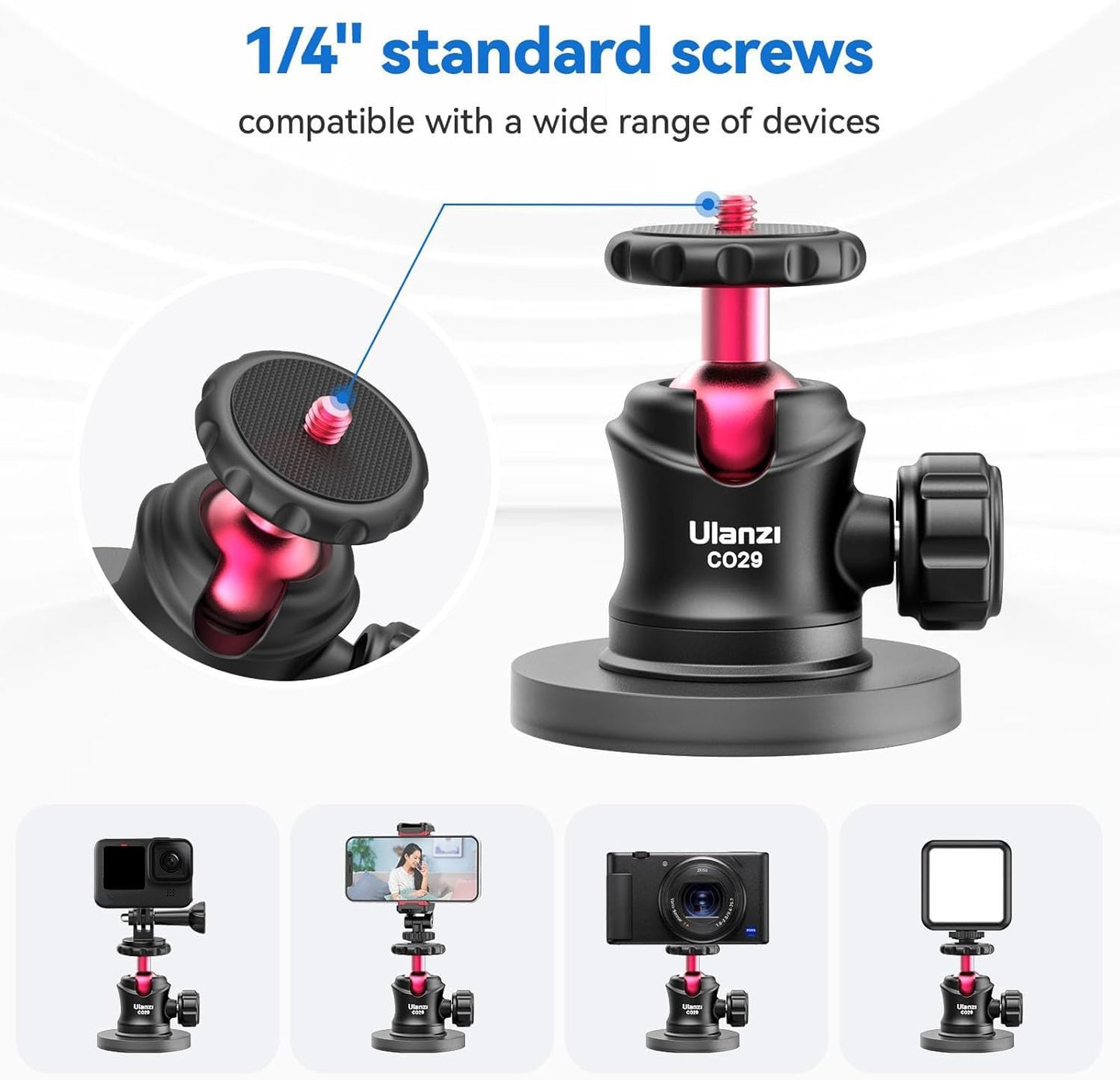 ULANZI C029 Magnetic Camera Mount, 360° Ball Head for DJI Osmo Action & Insta360