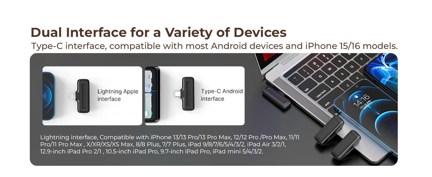 Ulanzi J12 Wireless Lavalier Mic for USB-C, iPhone & iPad, 2in1 Adapter, 65ft Range, Case