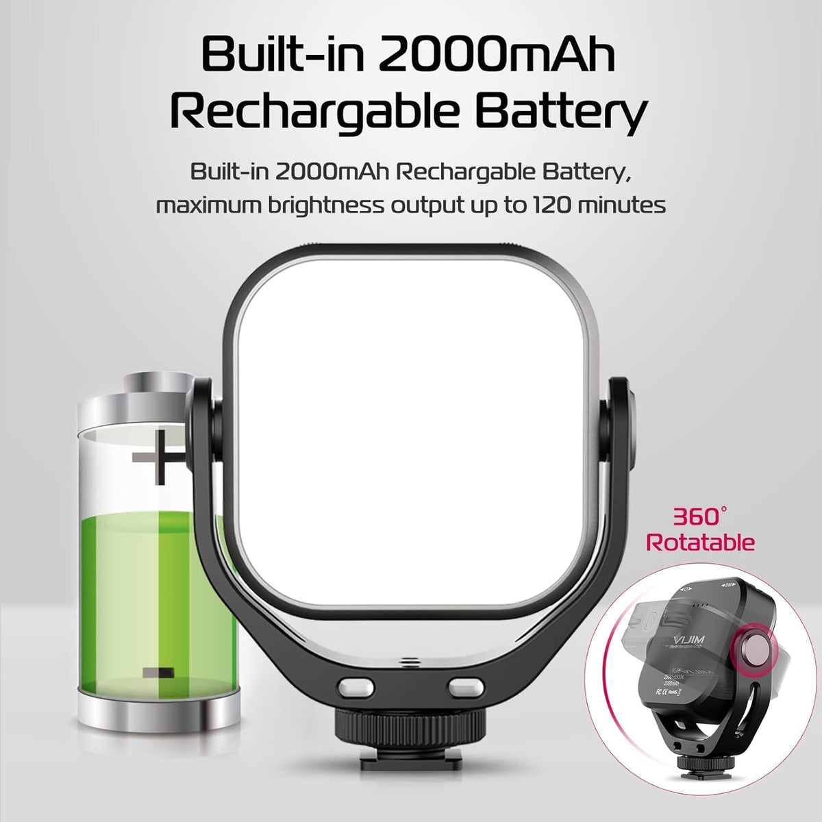 ULANZI VL66 Bi-Color LED Video Light 2500-6500K 2000mAh CRI95+ Dimmable DSLR/Action