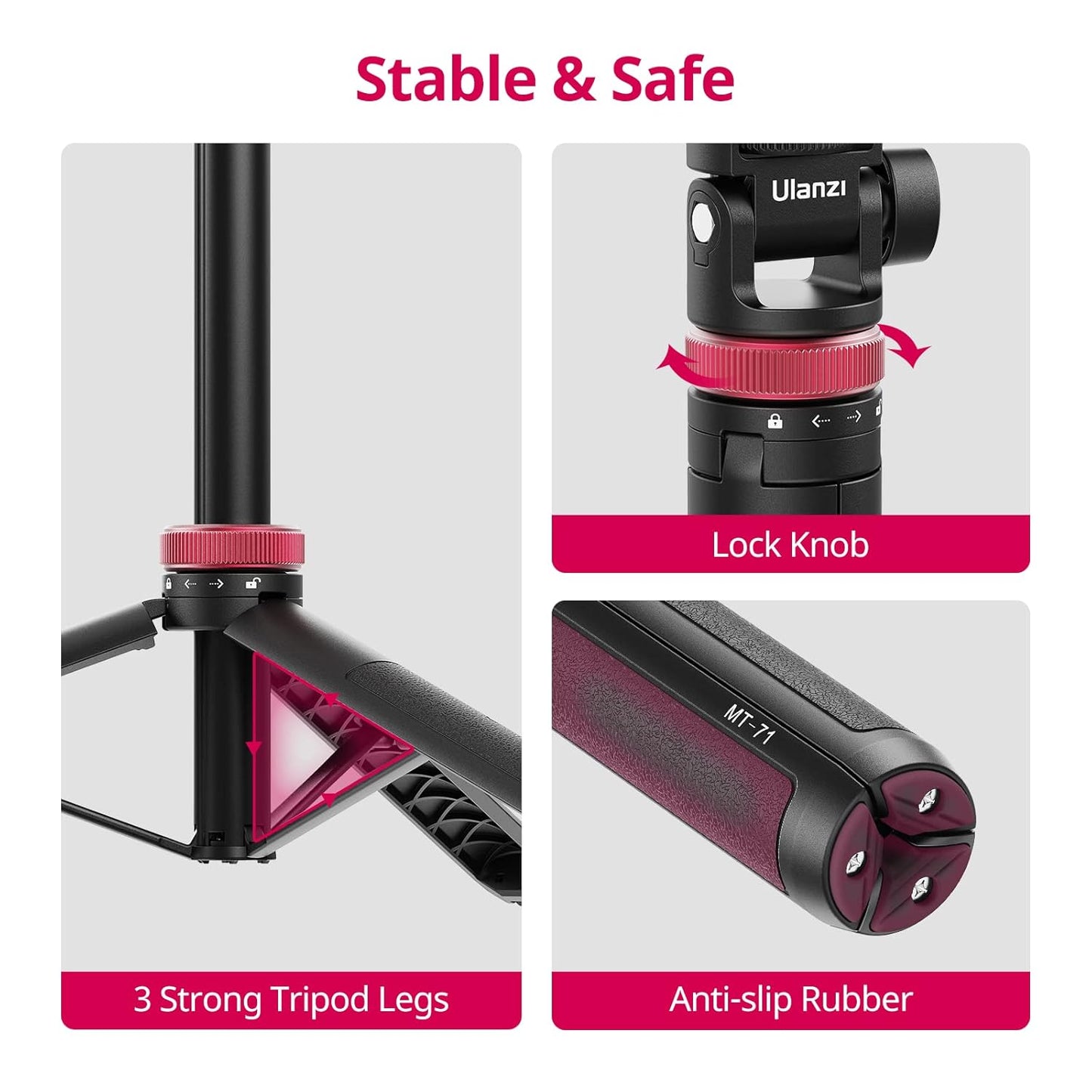 ULANZI MT-71 59in Tripod Selfie Stick, Magnetic QR, 1/4'' Screw for DJI Pocket 3