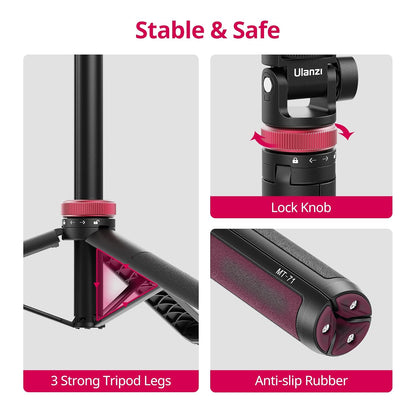 ULANZI MT-71 59in Tripod Selfie Stick, Magnetic QR, 1/4'' Screw for DJI Pocket 3