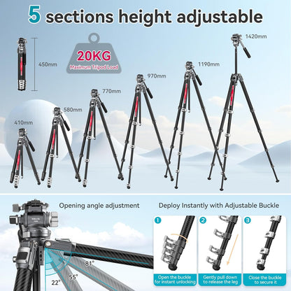 Ulanzi TT09 VideoGo 55.91" Carbon Fiber Tripod w/ Arca QR, 360Â° Ballhead & Handle