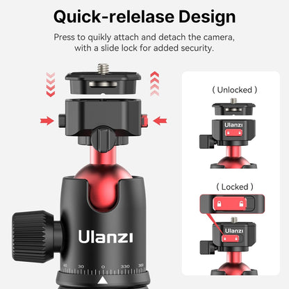 ULANZI TT31 72.4" Tripod/Monopod, 33lb Load, QR Plate, 360Â° Head for DSLR/Video