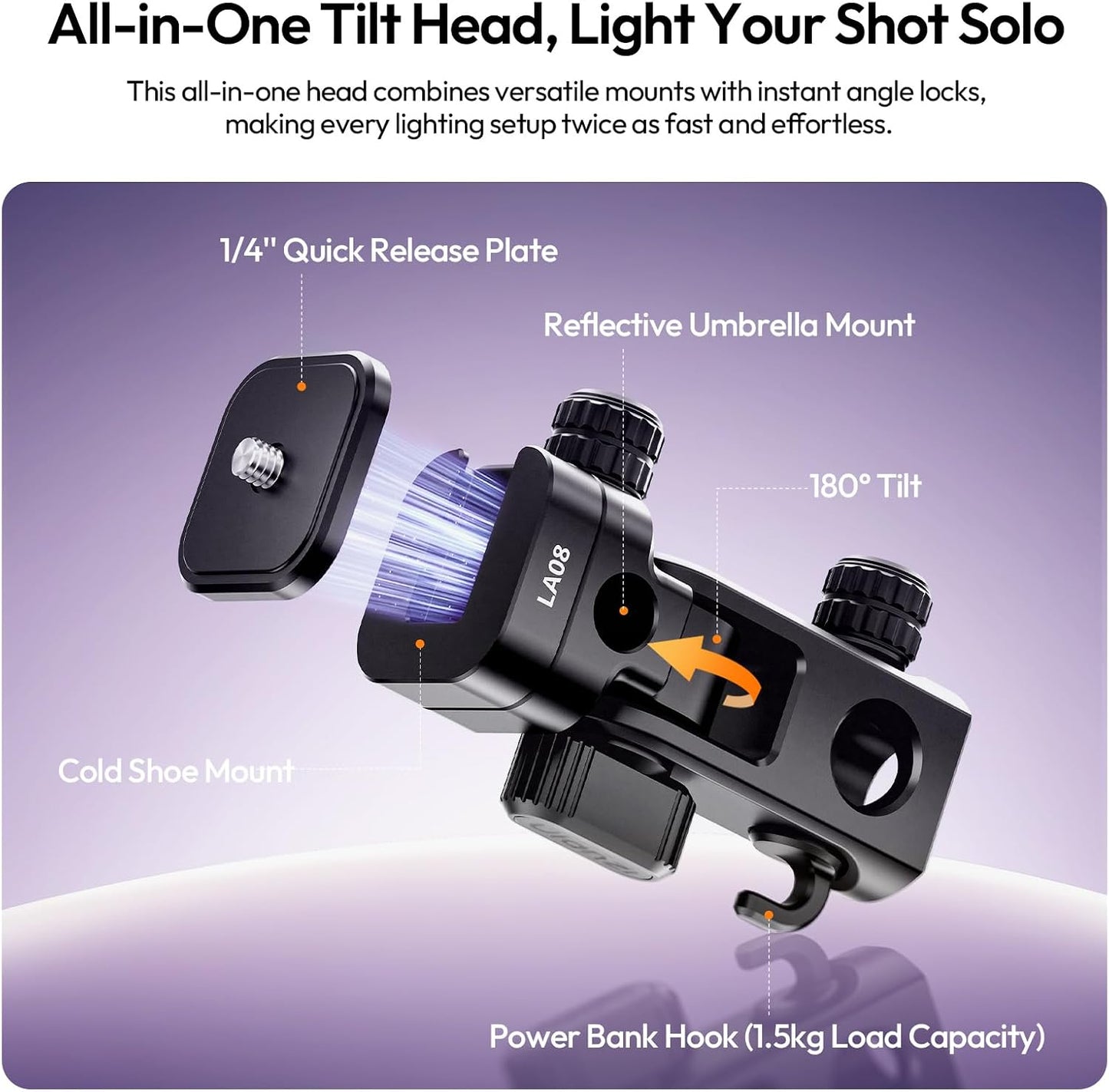 ULANZI TT43 II Light Stand 86.6" Reverse Fold Tripod QR Tilt Head 8.8lb Boom Pole