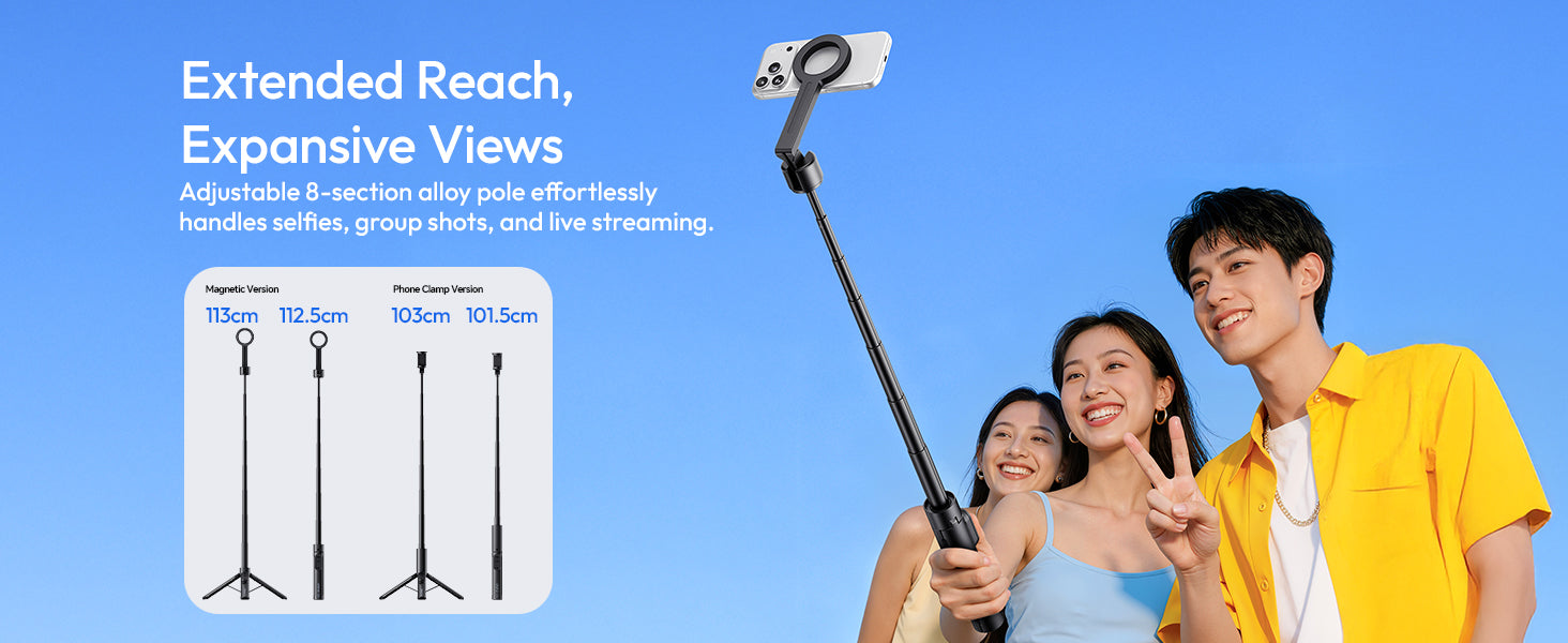 ULANZI SK26 Magnetic 44.5'' MagSafe Tripod/Selfie Stick w Remote iPhone 17 Pro & All